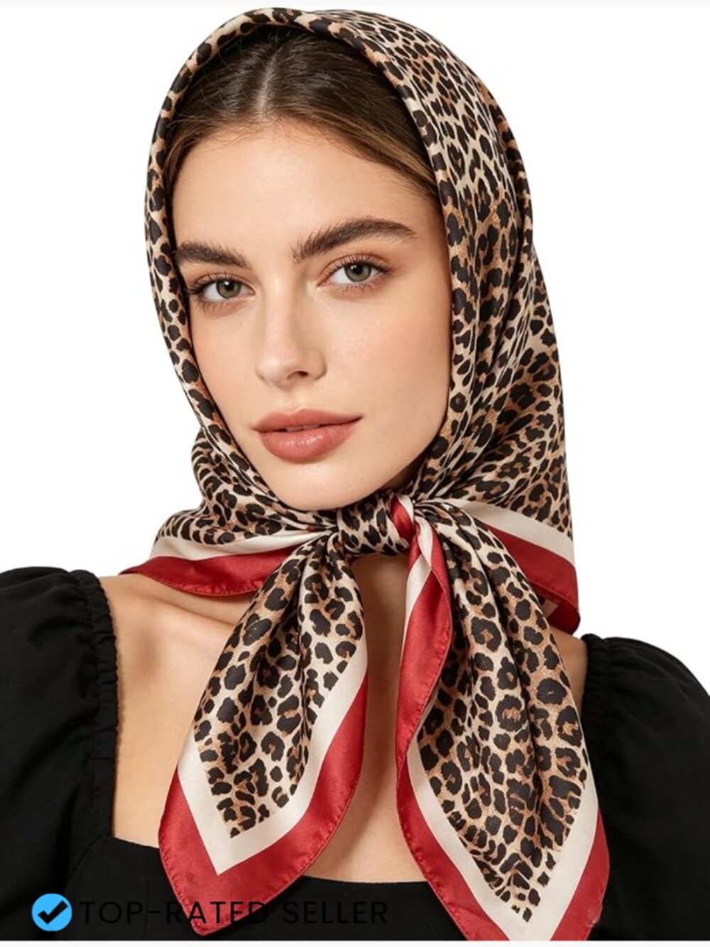 Cheetah Print Satin Square Scarf Bandana Silk-Like Hair Wrap Y2K Scarf